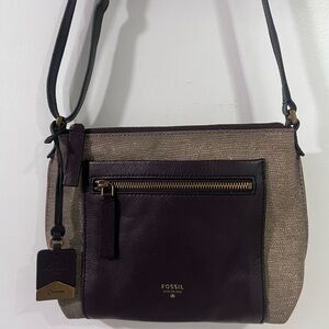 Fossil Brown Leather and Metallic Gold Crossbody Bag and Matching Wallet